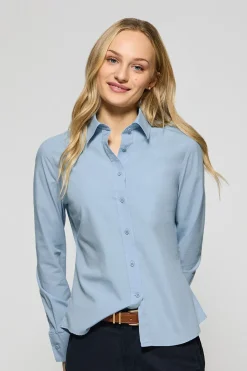 Polo Club Chemises*Chemise en popeline Garment dye bleu clair à logo brodé Bleu Ciel