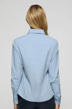 Polo Club Chemises*Chemise en popeline Garment dye bleu clair à logo brodé Bleu Ciel