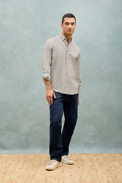 Polo Club Chemises*Chemise e Regular en lin et coton avec logo brodé Gris