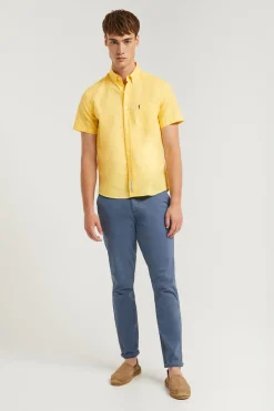 Polo Club Chemises*Chemise jaune en lin avec une poche sur la poitrine et logo Rigby Go Jaune Clair