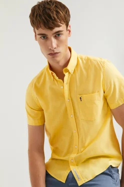 Polo Club Chemises*Chemise jaune en lin avec une poche sur la poitrine et logo Rigby Go Jaune Clair