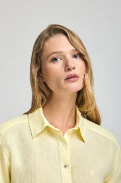 Polo Club Chemises*Chemise jaune en lin garnment dye avec monogramme brodé Jaune tendre