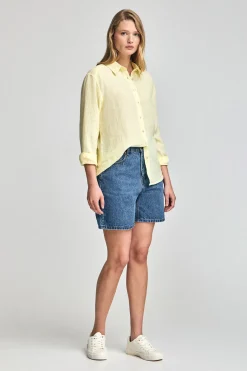 Polo Club Chemises*Chemise jaune en lin garnment dye avec monogramme brodé Jaune tendre
