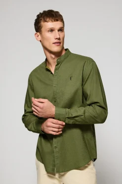 Polo Club Chemises*Chemise à col Mao en lin et coton avec broderie Rigby Go Kaki