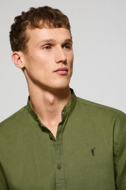 Polo Club Chemises*Chemise à col Mao en lin et coton avec broderie Rigby Go Kaki