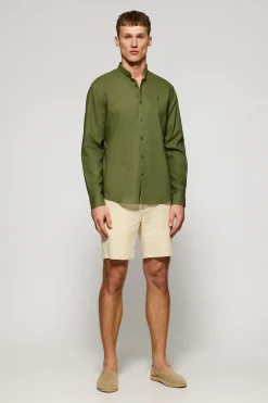 Polo Club Chemises*Chemise à col Mao en lin et coton avec broderie Rigby Go Kaki