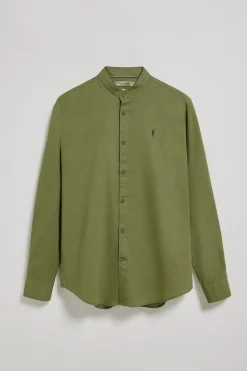 Polo Club Chemises*Chemise à col Mao en lin et coton avec broderie Rigby Go Kaki