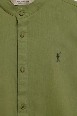 Polo Club Chemises*Chemise à col Mao en lin et coton avec broderie Rigby Go Kaki