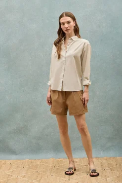 Polo Club Chemises*Chemise loose en lin et coton avec monogramme brodé Beige