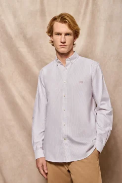 Polo Club Chemises*Chemise Oxford marron à rayures yale avec logo brodé Brun