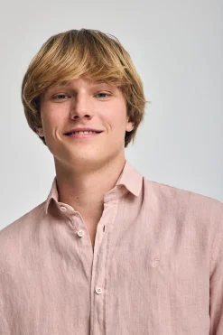 Polo Club Chemises*Chemise en lin garment dye avec monogramme brodé Rose taupe