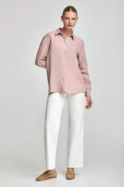 Polo Club Chemises*Chemise en lin garnment dye avec monogramme brodé Rose taupe