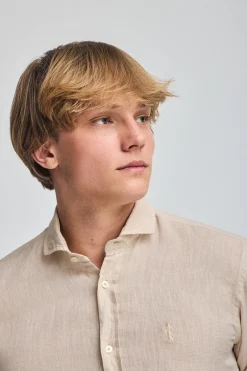 Polo Club Chemises*Chemise en lin garment dye avec une broderie Rigby Go Sable