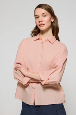 Polo Club Chemises*Chemise loose fit en lin et coton avec monogramme brodé Saumon