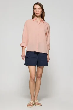 Polo Club Chemises*Chemise loose fit en lin et coton avec monogramme brodé Saumon