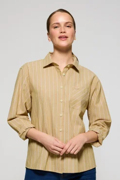 Polo Club Chemises*Chemise Scarlet rayée loose fit à bouton nacré Moutarde