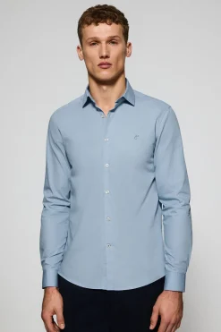 Polo Club Chemises*Chemise Slim en popeline bleu clair avec monogramme brodé Bleu Ciel