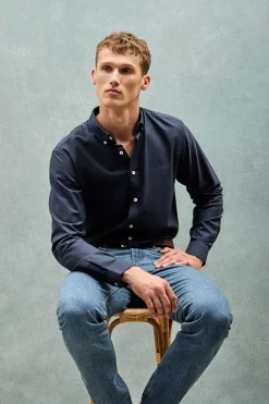 Polo Club Chemises*Chemise unie en tissu Oxford avec logo brodé Bleu Marine