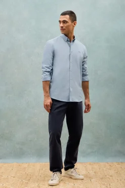Polo Club Chemises*Chemise unie en tissu Oxford avec logo brodé Bleu Ciel