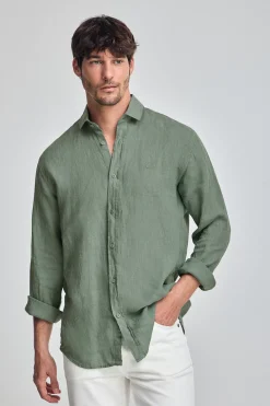 Polo Club Chemises*Chemise en lin garment dye avec monogramme brodé Vert Bouteille
