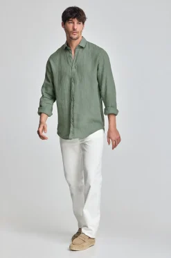 Polo Club Chemises*Chemise en lin garment dye avec monogramme brodé Vert Bouteille