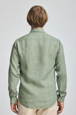 Polo Club Chemises*Chemise vert kaki en lin garment dye avec une broderie Rigby Go Vert militaire