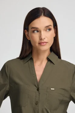 Polo Club Chemises*Chemise vert olive à coupe slim et col en V Olive Verte