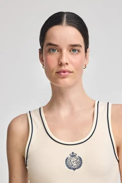 Polo Club T-Shirts*Débardeur écru avec écusson nautique Beige