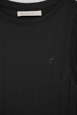 Polo Club Robes*Longue robe e en côtes brodée d’un monogramme Noir