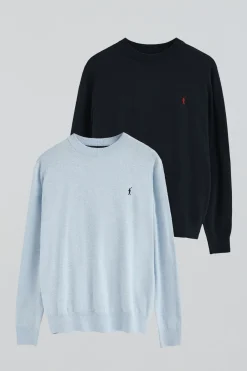 Polo Club Pulls|Packs*Lot de deux pulls en laine mélangée bleu marine et bleu clair chiné pour homme avec broderie Rigby Go Multicolore