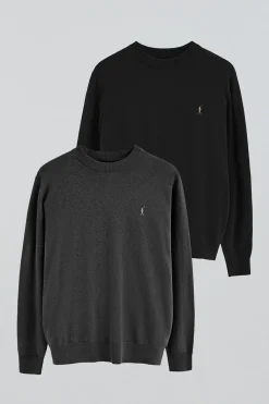 Polo Club Pulls|Packs*Lot de deux pulls en laine mélangée noir et gris foncé chiné pour homme avec broderie Rigby Go Multicolore