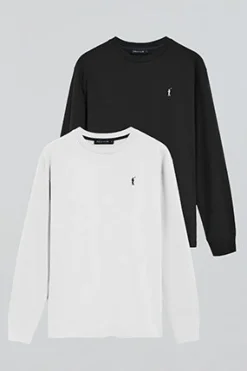 Polo Club Packs|T-Shirts*Lot de deux T-shirts à manches longues en noir et blanc avec logo brodé Rigby Go Multicolore