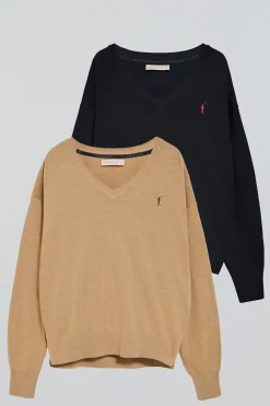 Polo Club Packs|Pulls*Lot de deux T-shirts bleu marine et caramel avec col en V et logo brodé Rigby Go Multicolore