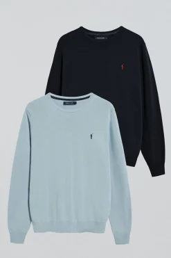 Polo Club Pulls|Packs*Lot de deux T-shirts bleu marine et bleu clair en maille à col ras du cou et Rigby Go brodé Multicolore