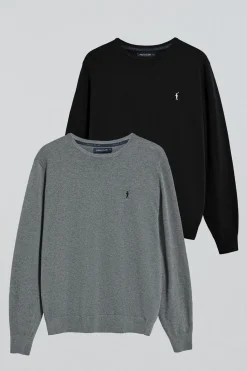 Polo Club Pulls|Packs*Lot de deux T-shirts noir et gris chiné en maille à col ras du cou et Rigby Go brodé Multicolore