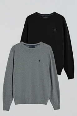 Polo Club Pulls|Packs*Lot de deux T-shirts noir et gris chiné en maille à col ras du cou et Rigby Go brodé Multicolore