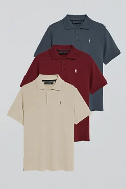 Polo Club Packs|Polos*Lot de trois polos à trois boutons grenat, bleu denim et beige avec logo Rigby Go Multicolore