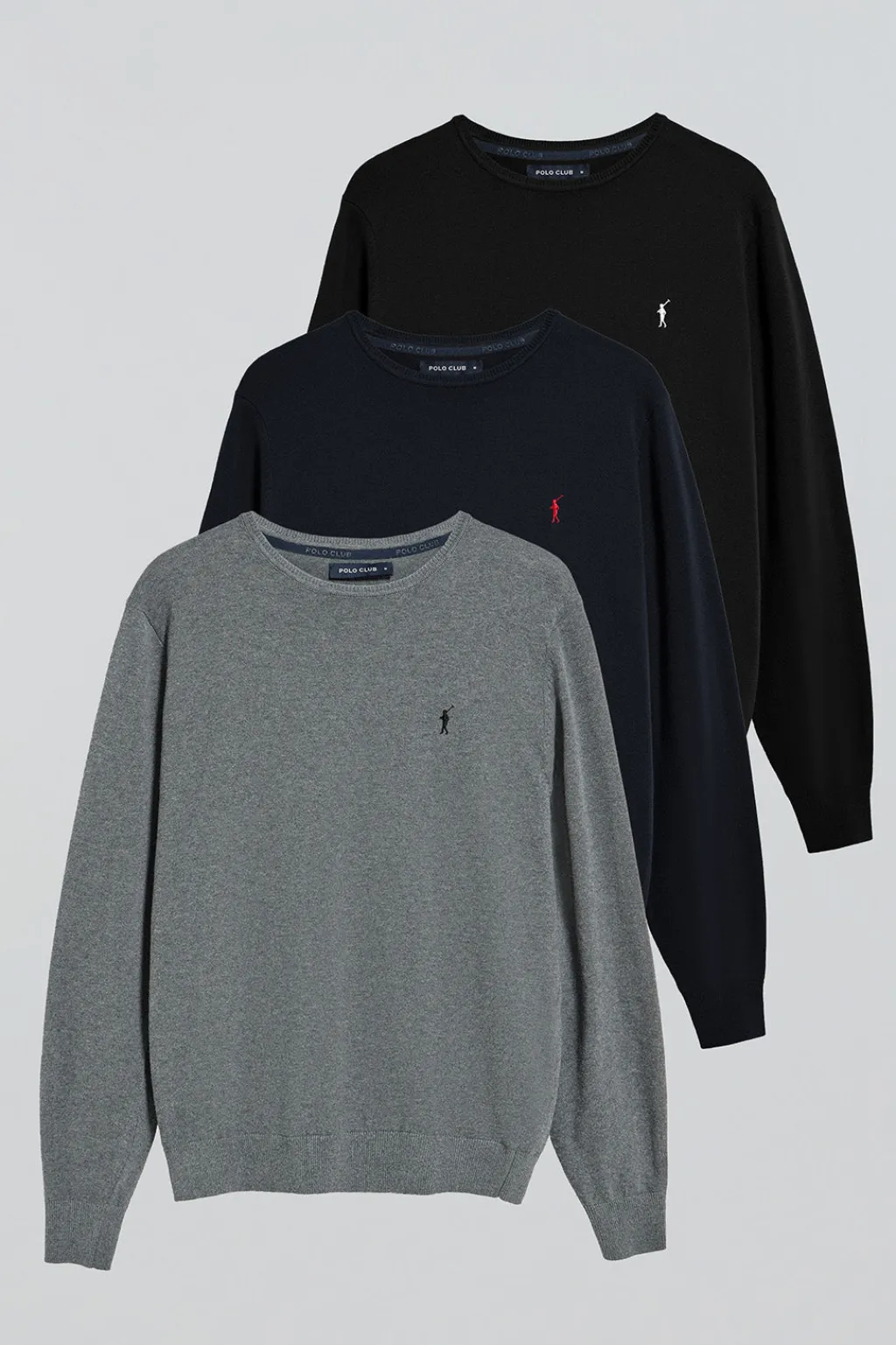 Polo Club Pulls|Packs*Lot de trois T-shirts bleu marine, noir et gris chiné en maille à col ras du cou et Rigby Go brodé Multicolore