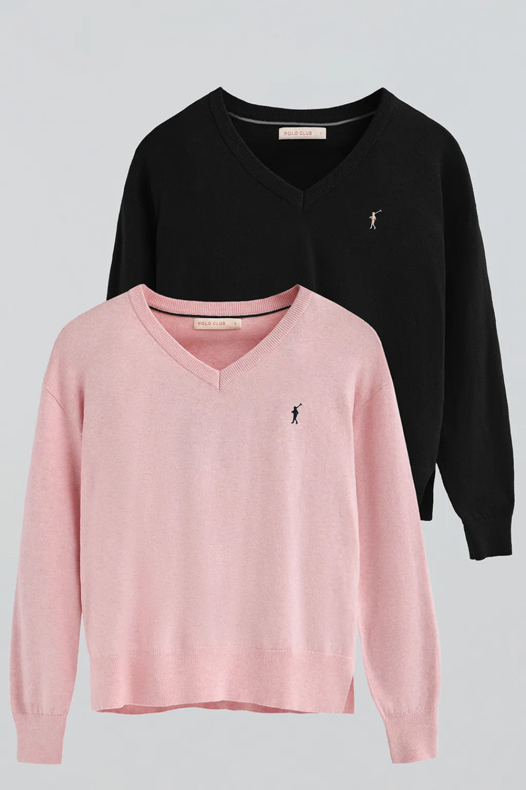 Polo Club Pulls|Packs*Lot pour femme de deux pulls noir et rose chiné à col en V en laine mélangée avec broderie Rigby Go Multicolore