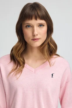 Polo Club Pulls|Packs*Lot pour femme de deux pulls noir et rose chiné à col en V en laine mélangée avec broderie Rigby Go Multicolore