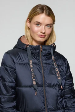 Polo Club Vestes*Manteau long et matelassé Rose à capuche fixe et détails Bleu Marine