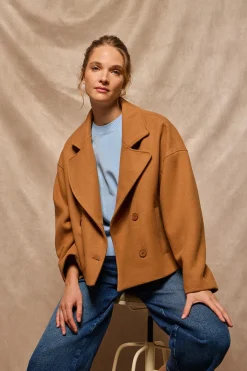 Polo Club Vestes*Manteau court en toile de couleur croisé et boutonné avec détails Camel