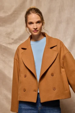 Polo Club Vestes*Manteau court en toile de couleur croisé et boutonné avec détails Camel
