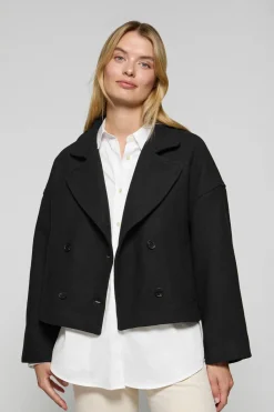 Polo Club Vestes*Manteau court en toile croisé et boutonné avec détails Noir