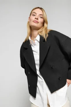 Polo Club Vestes*Manteau court en toile croisé et boutonné avec détails Noir