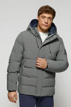 Polo Club Vestes*Manteau gris bitume Aspen matelassé à capuche fixe et détails Asphalte