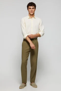 Polo Club Pantalons*Pantalon Cuba en lin et coton vert avec détails brodés Kaki