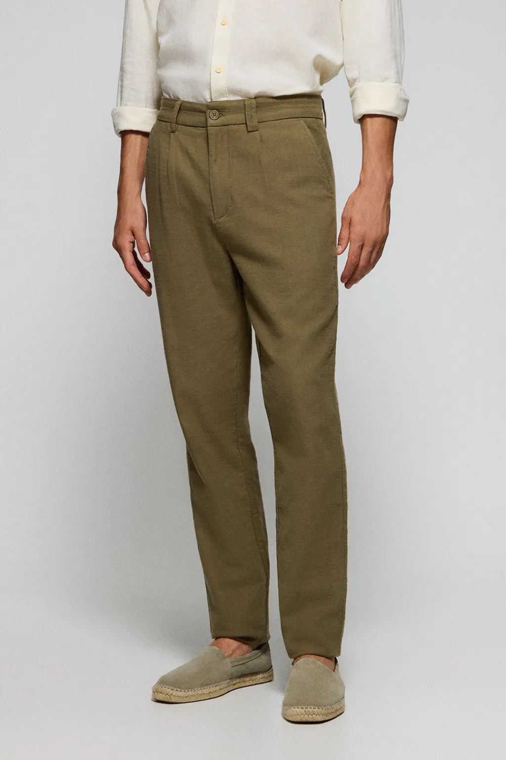Polo Club Pantalons*Pantalon Cuba en lin et coton vert avec détails brodés Kaki