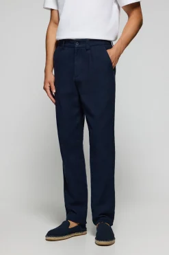 Polo Club Pantalons*Pantalon Cuba en lin et coton avec détails brodés Bleu Marine