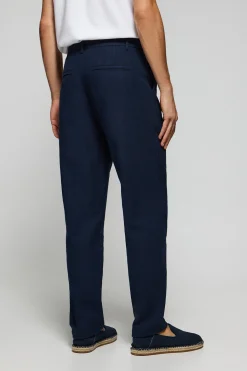 Polo Club Pantalons*Pantalon Cuba en lin et coton avec détails brodés Bleu Marine